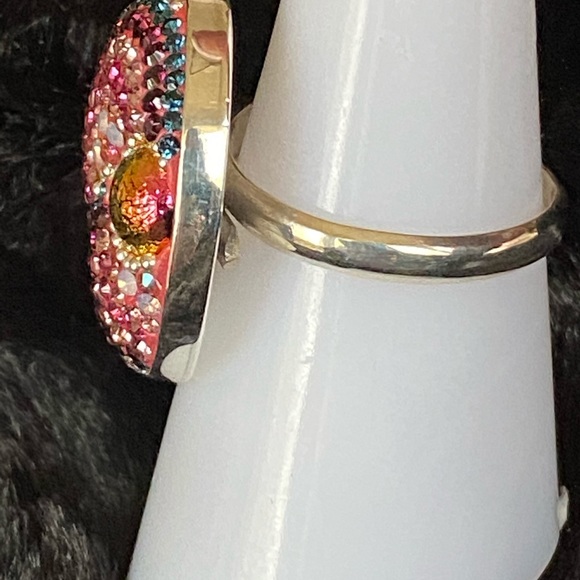 Crystal and dicrotic glass sterling ring - Picture 4 of 6